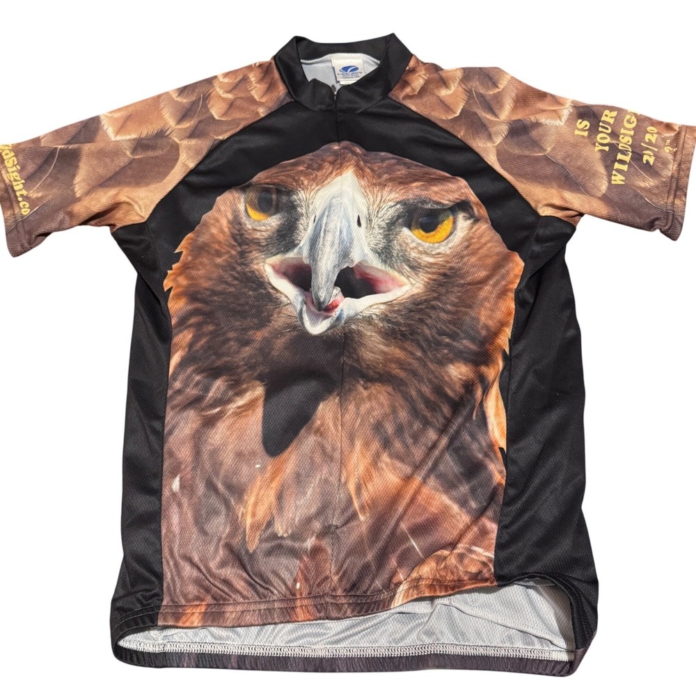 Voler Mens Medium Golden Eagle Cycling Jersey Club Raglan Bird of Prey Graphic
